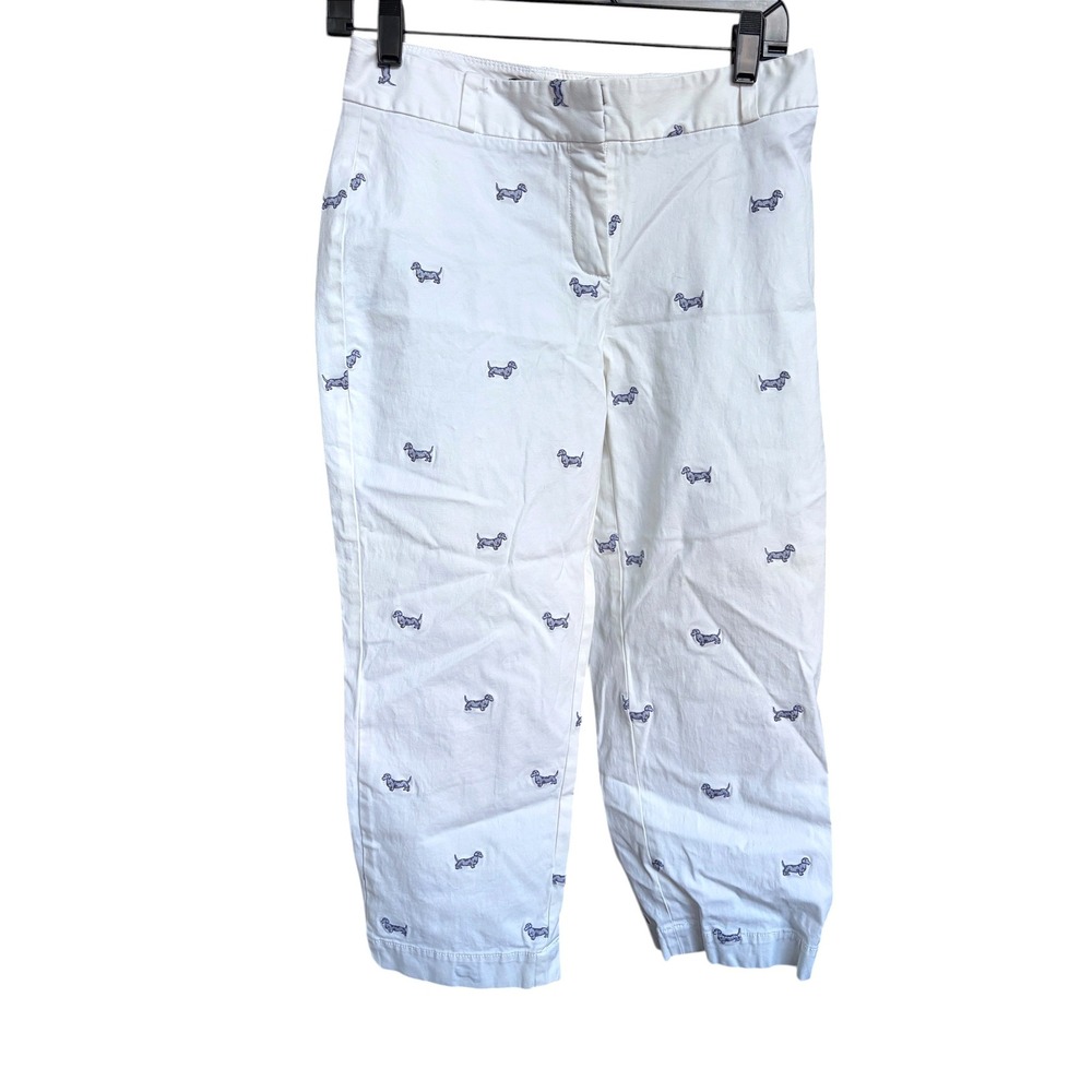 Talbots Dachshund Dog Embroidered White Heritage Crop Pants Petite 4P